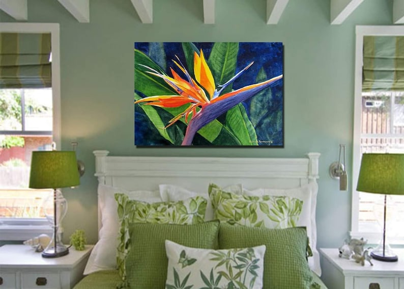 Bird of Paradise Watercolor Painting, Tropical Flower Wall Art Print image 2