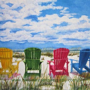 Beach Chairs Watercolor Painting: Coastal Summer Wall Art