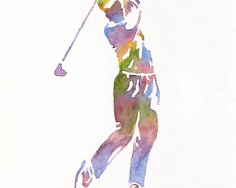 Golf Man Watercolor Painting, Canvas Sport Art