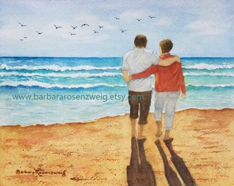 Peaceful Beach Lovers Art Print, Anna Maria Island Coastal Painting, Valentine Gift
