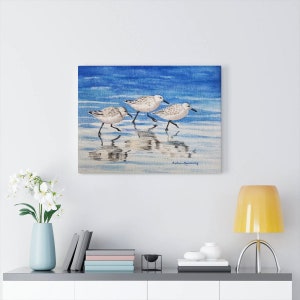 Beach Sandpipers Watercolor Painting, Coastal Home Décor Wall Art image 3