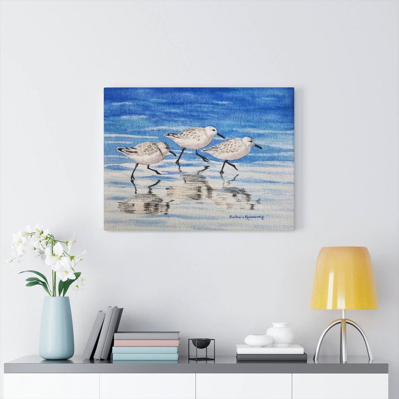 Beach Sandpipers Watercolor Painting, Coastal Home Décor Wall Art image 3