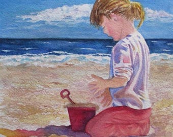 Beach Girl Watercolor Painting: Anna Maria Island Coastal Art Print