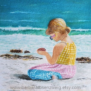 Beach Girl Watercolor Painting, Coastal Art Print, Beach Décor Wall Art