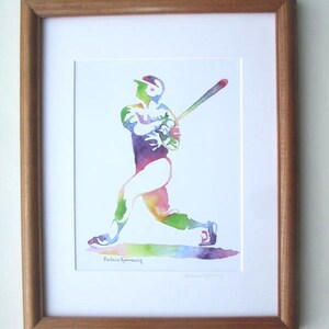Baseball Player Watercolor Painting, Sports Athlete Room Decor image 4