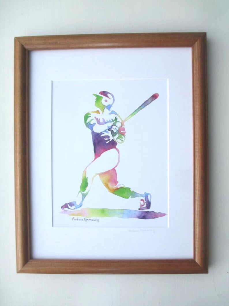 Baseball Player Watercolor Painting, Sports Athlete Room Decor image 4