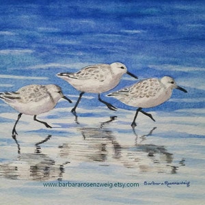 Beach Sandpipers Watercolor Painting, Coastal Home Décor Wall Art image 1