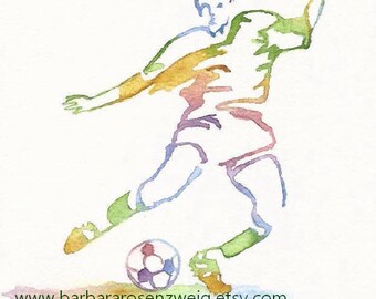 Impresión de jugador de fútbol en acuarela: regalo para fanáticos del deporte, decoración para habitación infantil