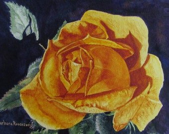 Yellow Rose Watercolor Painting, Flower Wall Art, Canvas Giclee Print Home Decor