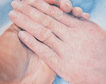 Loving Hands Watercolor Painting, Mother Daughter Love Art Print