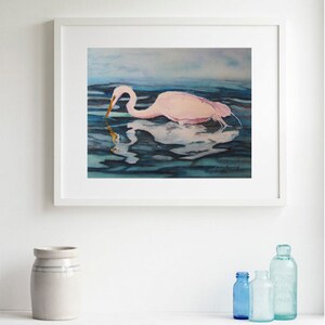 White American Egret Original Watercolor Painting image 2