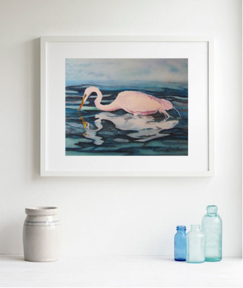 White American Egret Original Watercolor Painting image 2