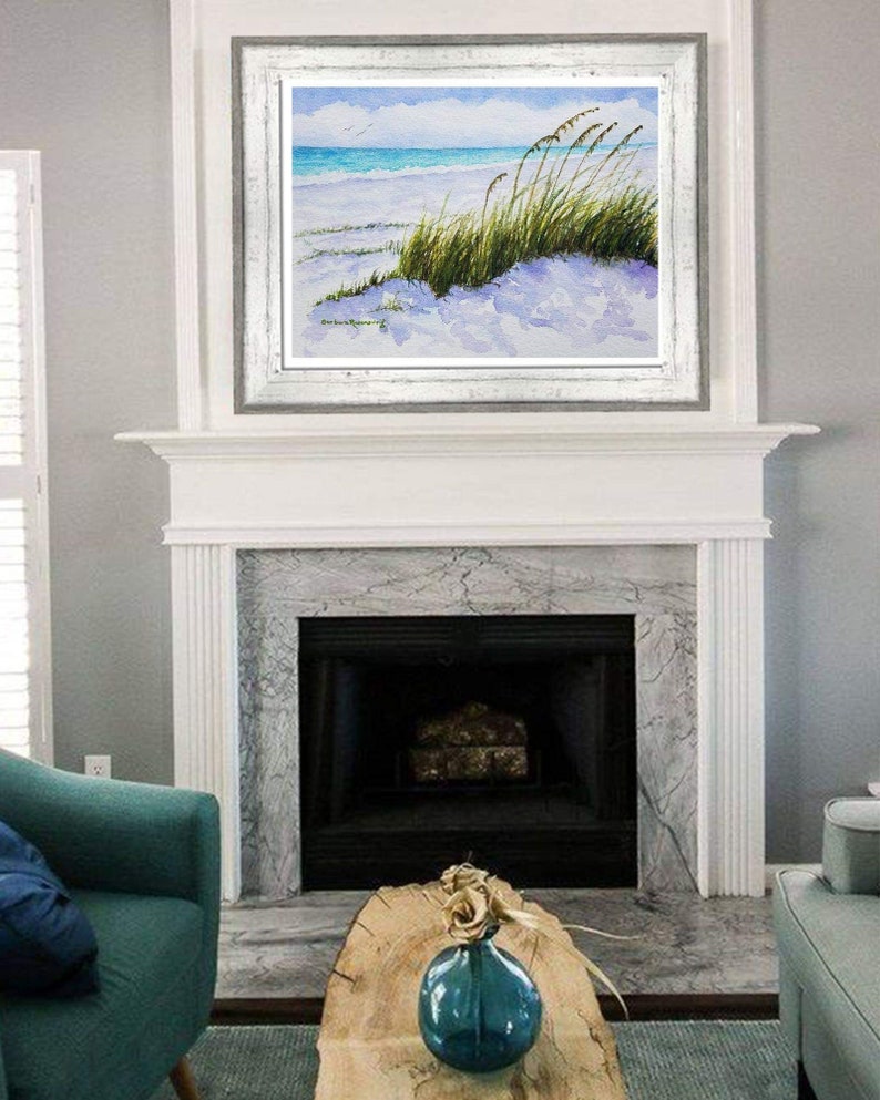 Peaceful Beach Sand Dunes and Sea Oats Watercolor Painting, Coastal Home Décor Wall Art image 5