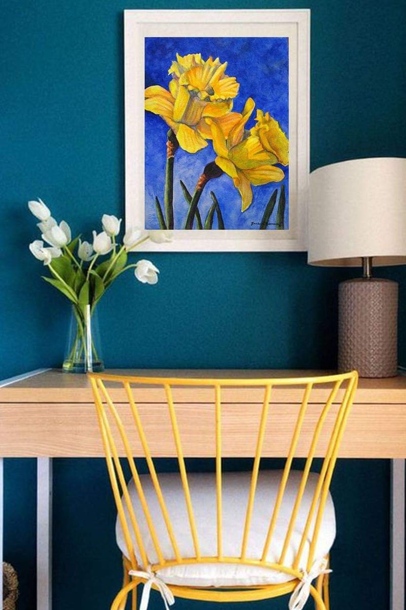 Daffodil Flower Watercolor Painting Garden Decor Daffodil Etsy Australia