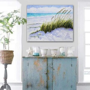 Peaceful Beach Sand Dunes and Sea Oats Watercolor Painting, Coastal Home Décor Wall Art image 2