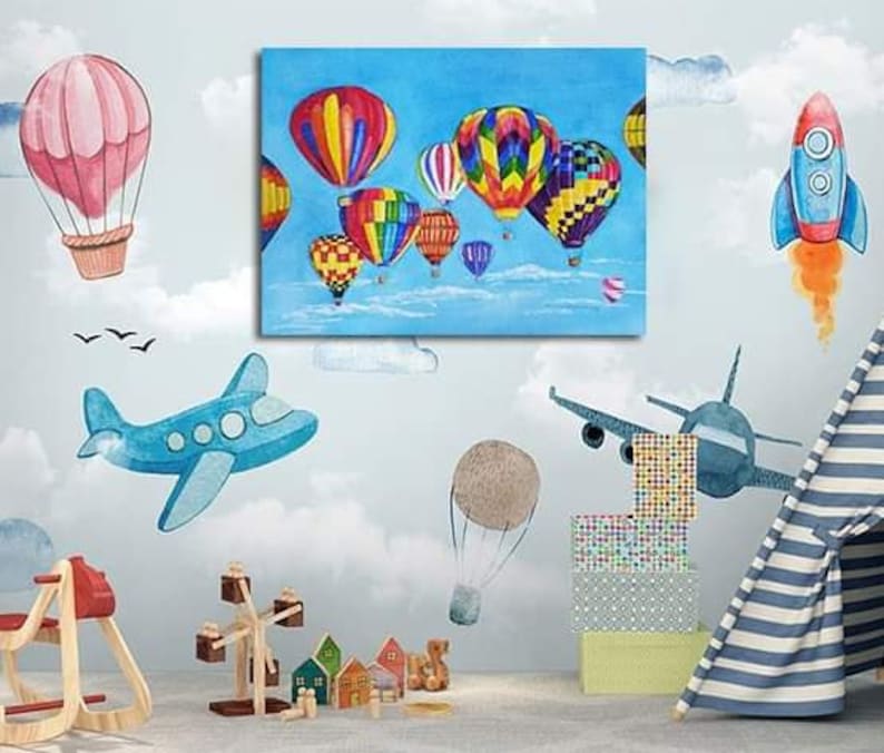 Hot Air Balloon Painting, Balloon Nursery Wall Art, Hot Air Balloon