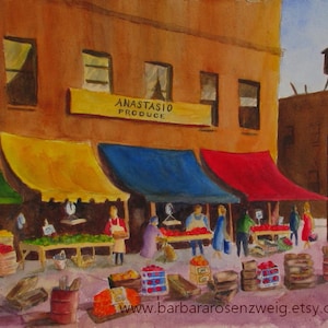 South Philly Italian Farmers Market Art Print Painting, Philly Print of Original Watercolor, Canvas Print, Philly Art, Bananas Produce Fruit image 1