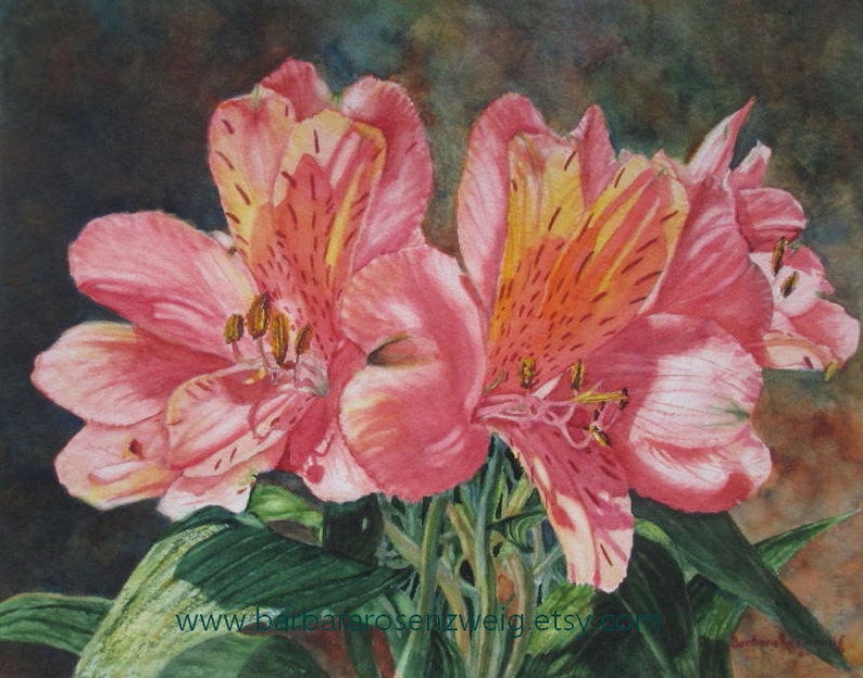 Pink Flower Watercolor Painting, Alstroemeria Art Print image 1