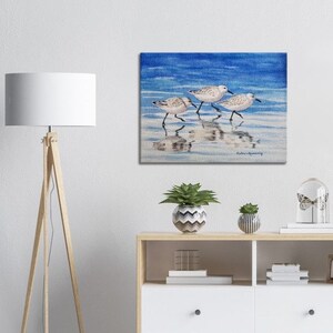 Beach Sandpipers Watercolor Painting, Coastal Home Décor Wall Art image 5