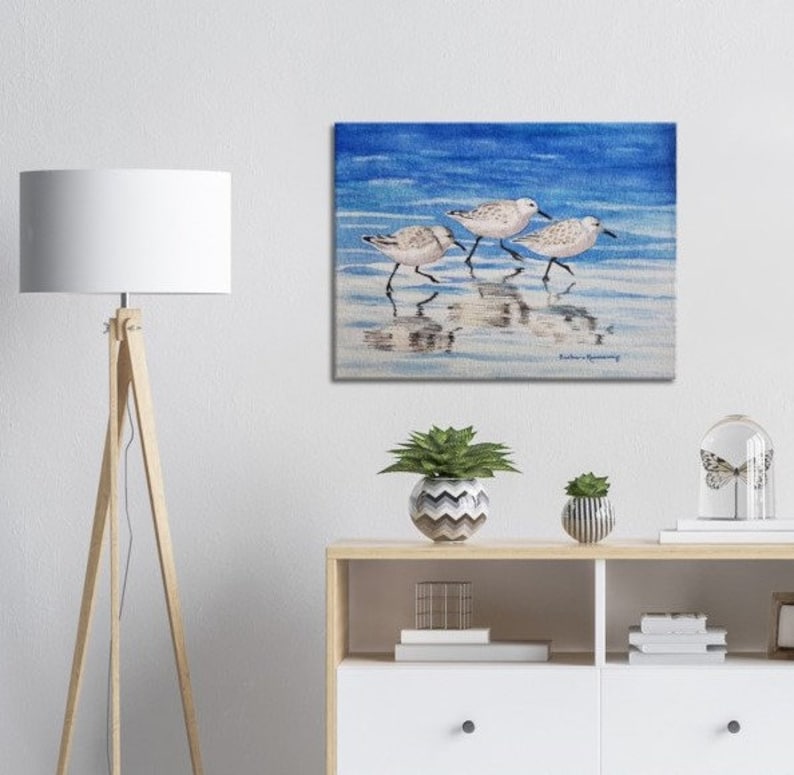 Beach Sandpipers Watercolor Painting, Coastal Home Décor Wall Art image 5