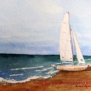 Beach Sailboat Coastal Art, Peaceful Canvas Art, Catamaran