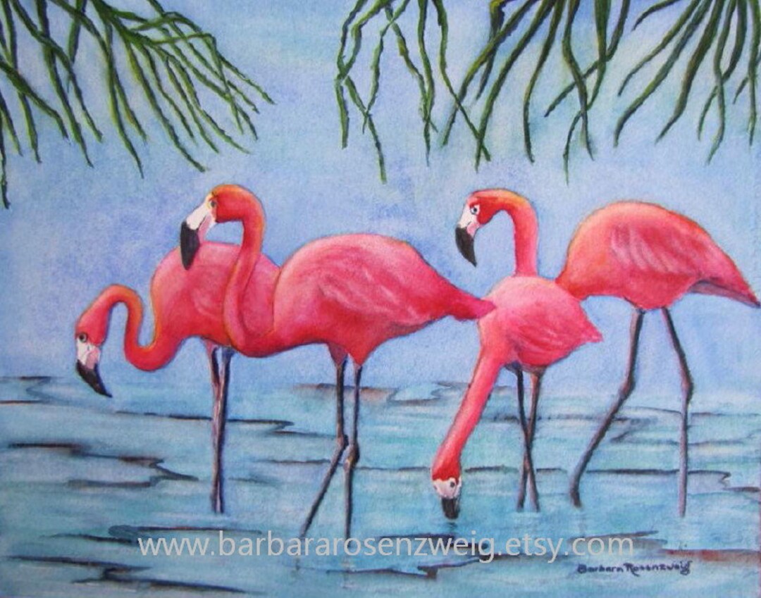 Flamingo Watercolor Painting, Beach Wall Art Coastal Décor - Etsy