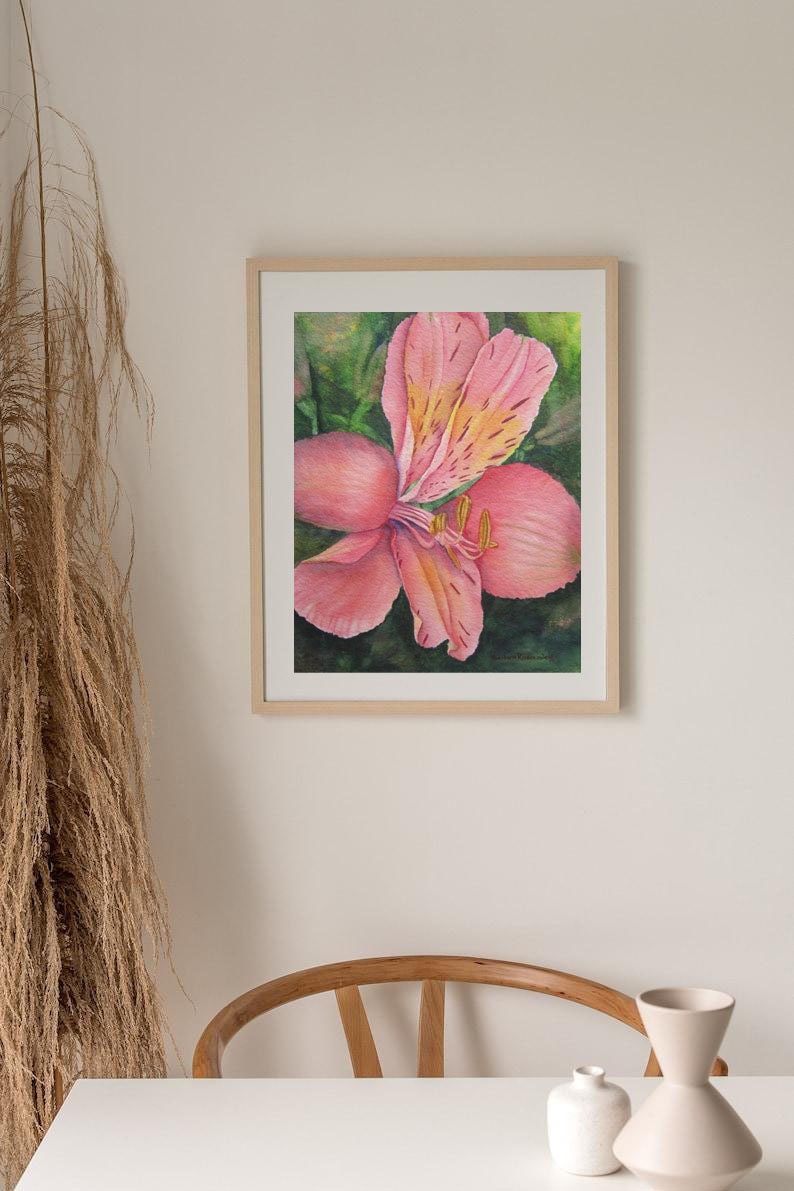 Alstroemeria Pink Lily Flower Original Watercolor Painting image 2