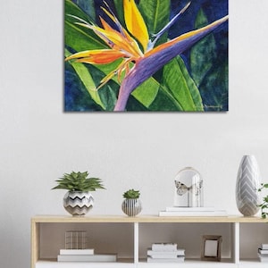 Bird of Paradise Watercolor Painting, Tropical Flower Wall Art Print image 4