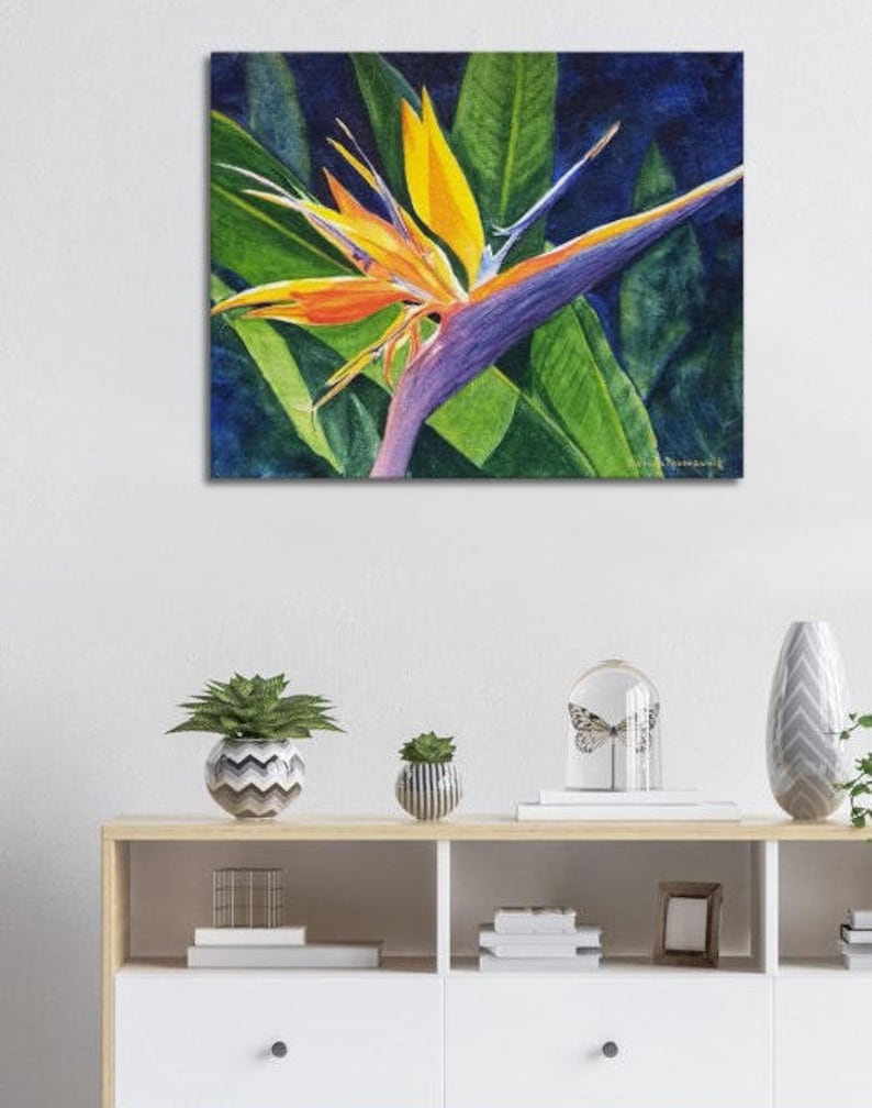 Bird of Paradise Watercolor Painting, Tropical Flower Wall Art Print image 4
