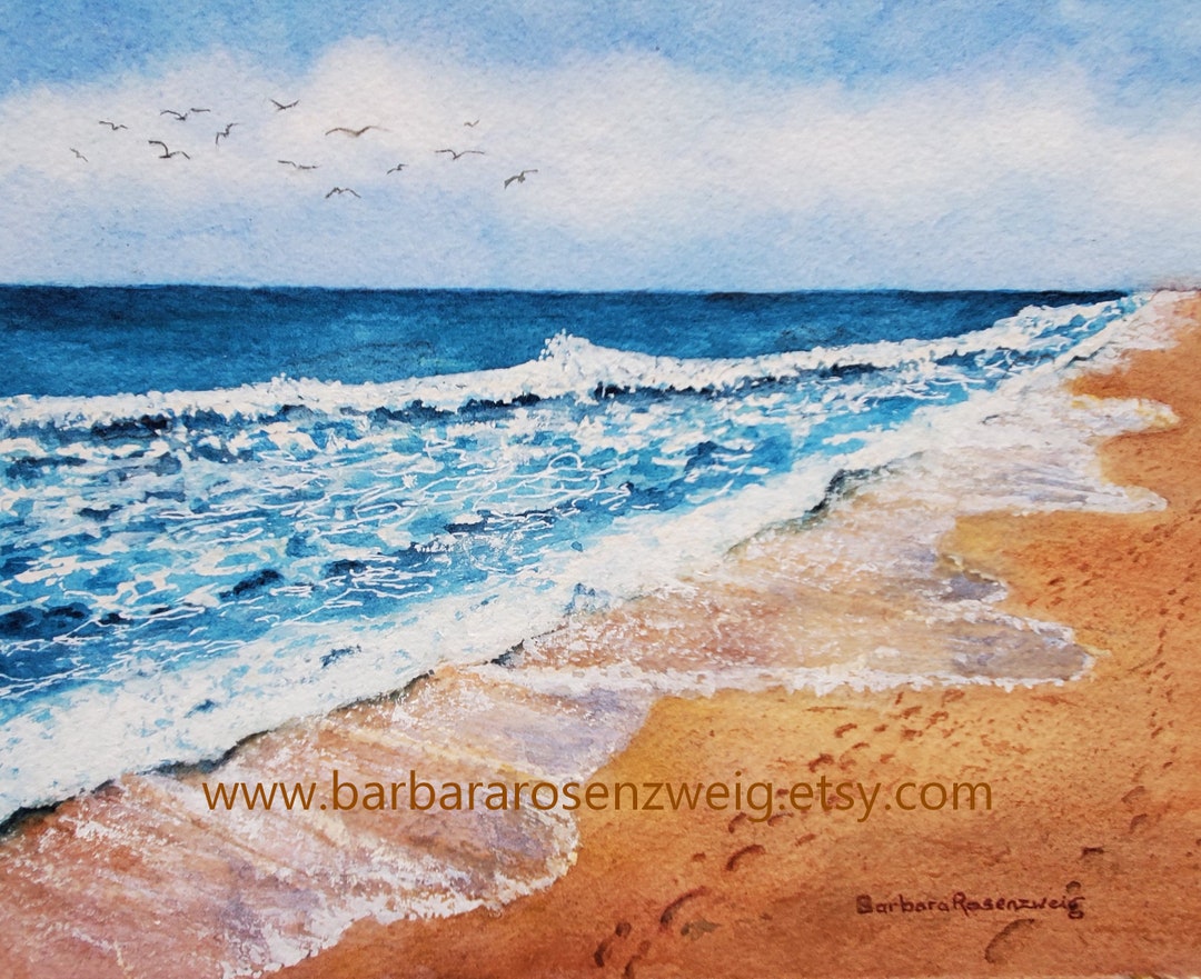 Footprints in the Sand Beach Watercolor Wall Art Print, Anna Maria