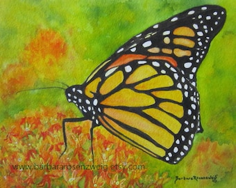 Monarch Butterfly Print of Original Watercolor Painting, Canvas Art, Garden Décor