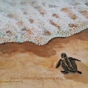 Baby Sea Turtle Watercolor Painting, Coastal Nursery Wall Art, Cute Ocean Animal Print, Beach Decor, Gift for Kids or Sea Life Lovers
