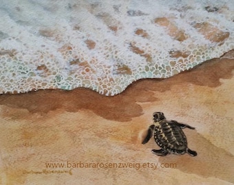 Baby Sea Turtle Watercolor Print: Coastal Nursery Art