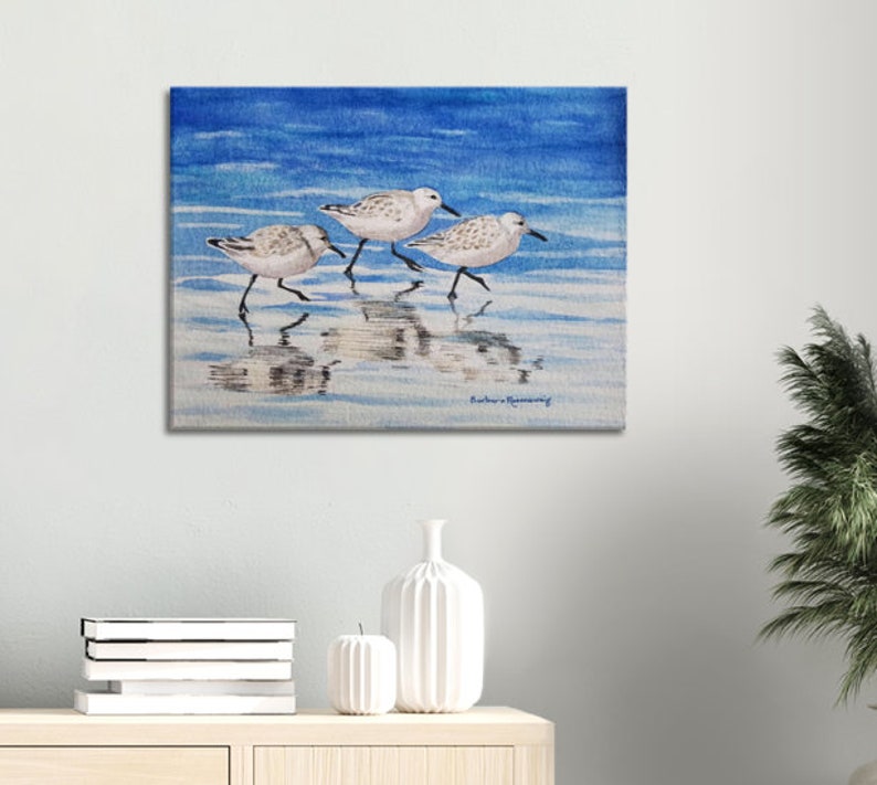 Beach Sandpipers Watercolor Painting, Coastal Home Décor Wall Art image 6