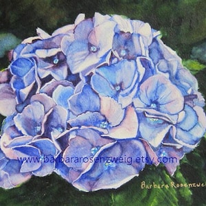 Blue Flower Hydrangea Watercolor Painting, Canvas Giclee Flower Print, Floral Home Decor Wall Art, Fine Art Flower Print,