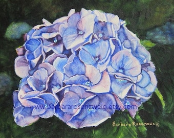 Blue Hydrangea Watercolor Painting: Floral Canvas Print Wall Art