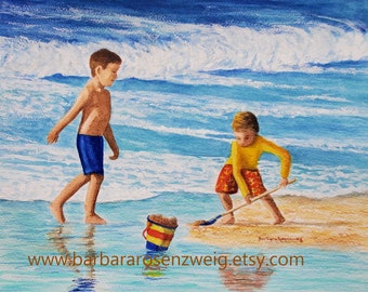 Beach Brothers Coastal Painting, Anna Maria Island Boys Room Wall Art Décor