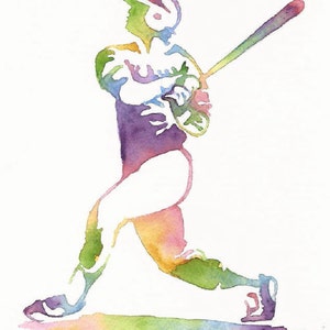 Baseball Player Watercolor Painting, Sports Athlete Room Decor image 1