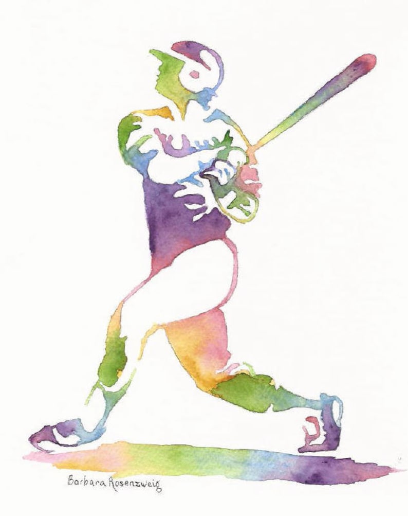 Baseball Player Watercolor Painting, Sports Athlete Room Decor image 1