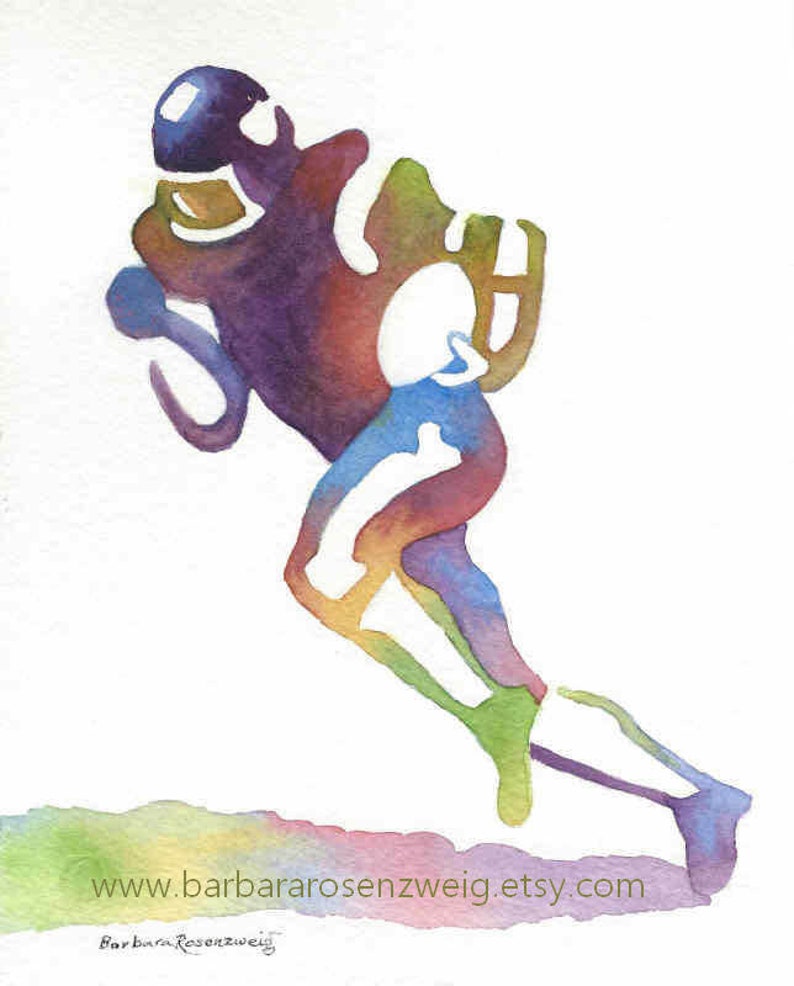 Football Player Sports Art Print, Athlete Watercolor Painting image 1