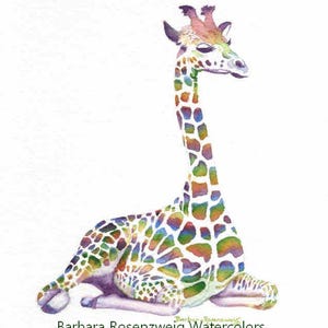 Colorful Giraffe Watercolor Painting, Rainbow Giraffe Nursery Wall Art Print Kids Room Decor, New Mom Baby Shower Giraffe Art Print Gift