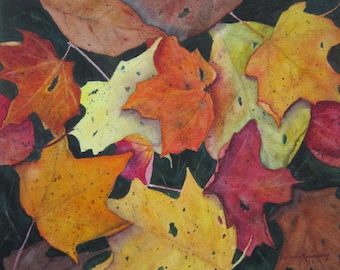 Original Watercolor Autumn Leaves Painting, Autumn Home Decor