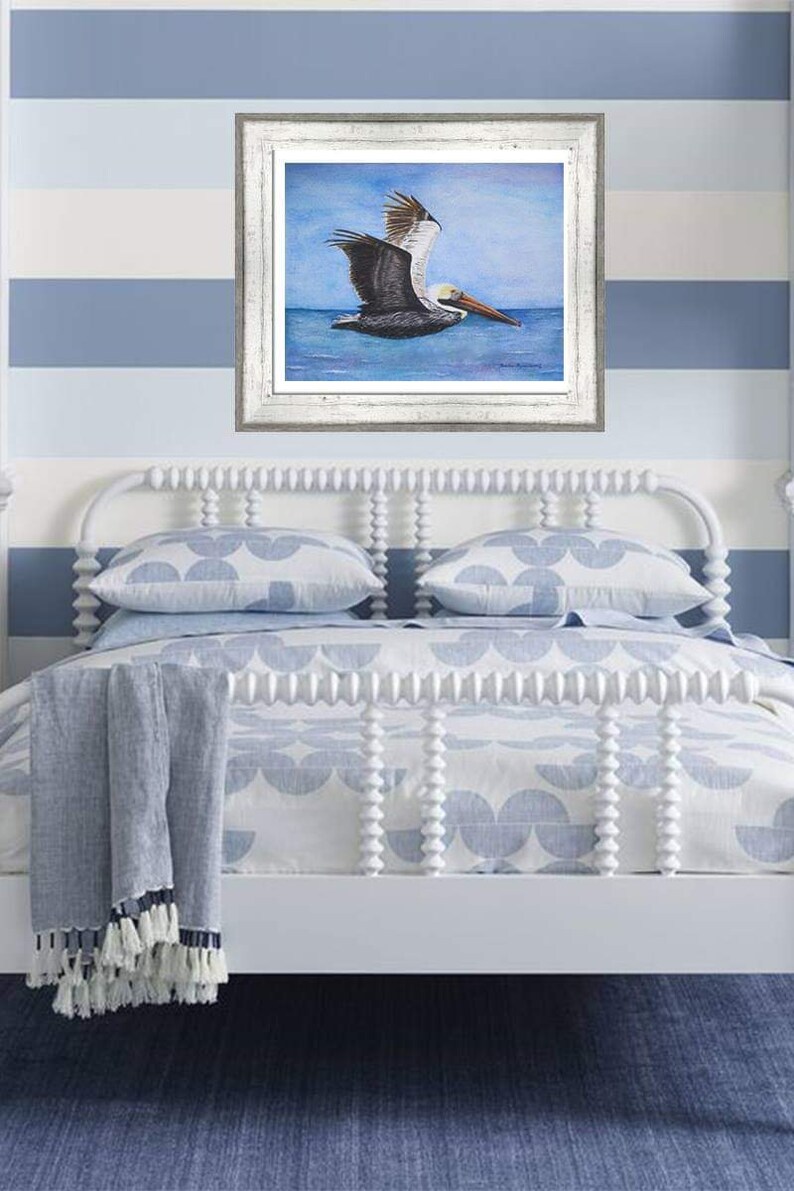 Flying Pelican Watercolor Painting, Coastal Home Décor Wall Art image 3