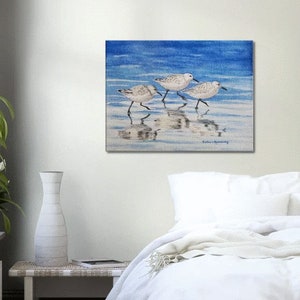 Beach Sandpipers Watercolor Painting, Coastal Home Décor Wall Art image 4