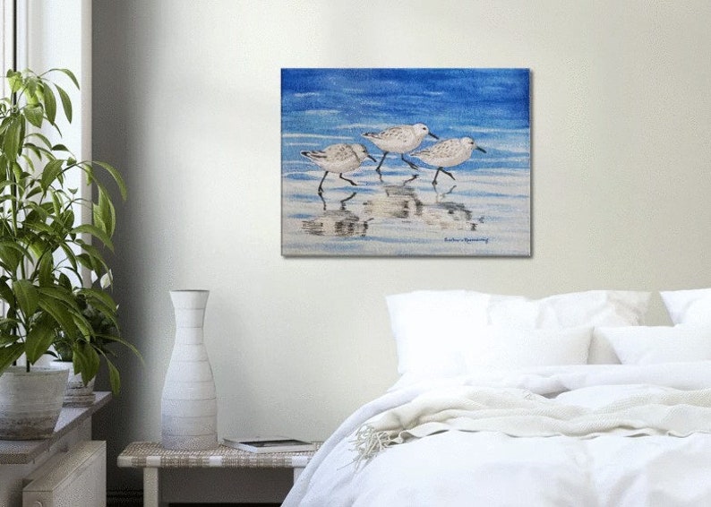 Beach Sandpipers Watercolor Painting, Coastal Home Décor Wall Art image 4