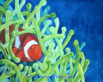 カクレクマノミのオリジナル水彩画、カクレクマノミのアートワーク