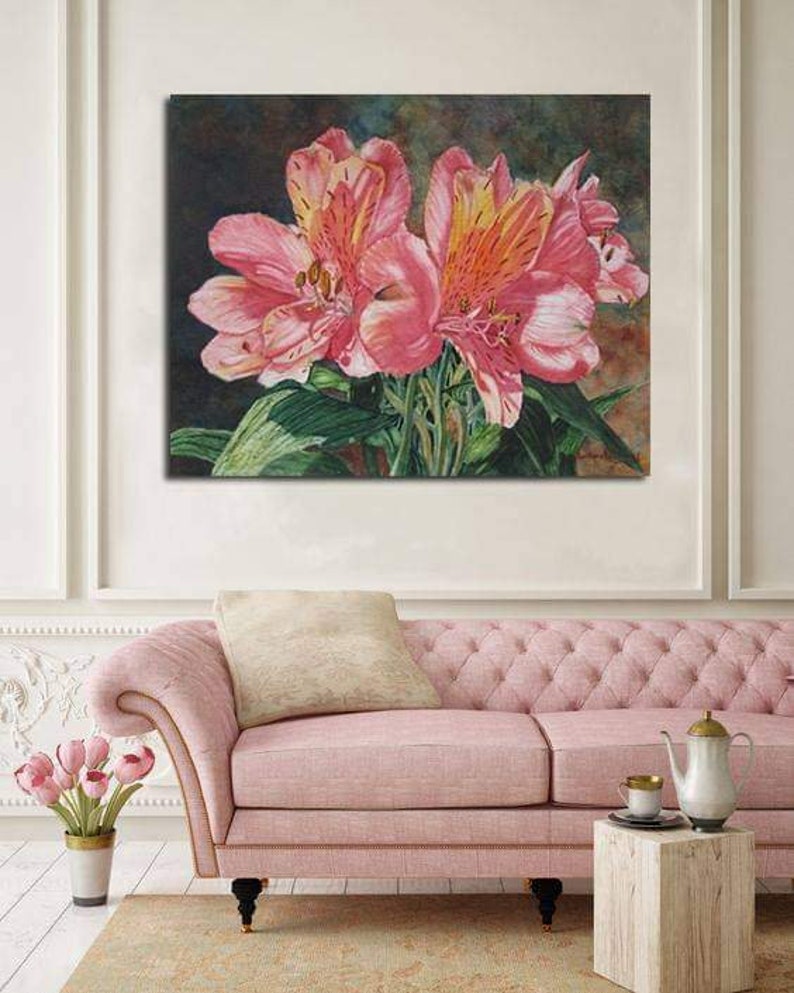 Pink Flower Watercolor Painting, Alstroemeria Art Print image 2