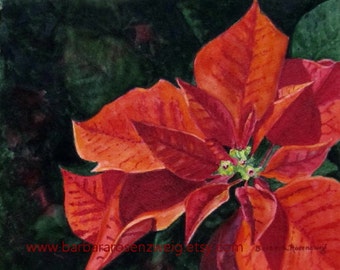 Poinsettia Red Flower Christmas Wall Art Watercolor Painting