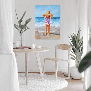 Beach Girl in Polka Dots Watercolor Painting, Coastal Wall Art, Girl's Bedroom Décor image 2