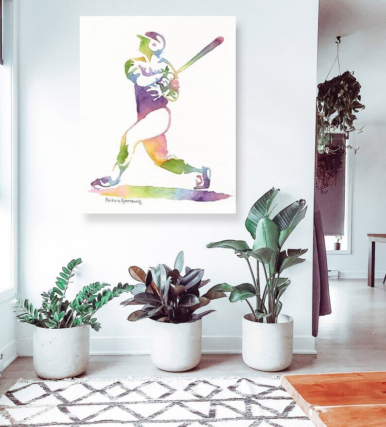 Baseball Player Watercolor Painting, Sports Athlete Room Decor image 2